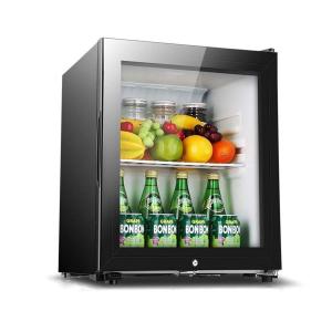 ドリンク用ロック付きミニ飲料冷蔵庫クーラー冷蔵庫バーワインキャビネットビールとソーダ冷蔵庫透明フロントガラスドアカウンター、容量50 L、2層、黒 TKUI｜sarasastore8