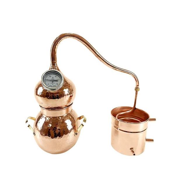 純銅密造酒蒸留器、5リットル純銅アレンビック蒸留器、ウィスキー、エッセンシャルオイル、水用温度計付き...