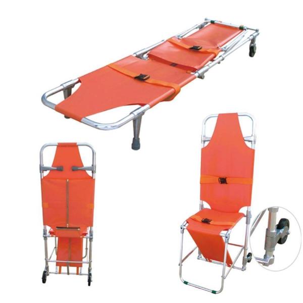 緊急救助用担架アルミ製折りたたみ椅子担架救急車消防士避難用階段椅子、2つのガイドホイール付き