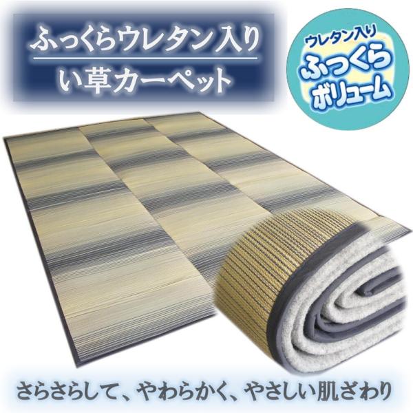 い草ふっくらカーペット 霧摩周 ブルー色 江戸間4.5畳 261x261cm ウレタン入 厚手ボリュ...
