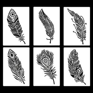 Rolin Roly フェザー 羽 芸術 フェニックス 製図用 6種類 テンプレート DIYスクラップ ステンシルシート 教育用 絵画 透彫 ホワイト