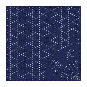 刺し子用ふきん・紺色（かご目とトンボ） : 刺し子糸の小鳥屋