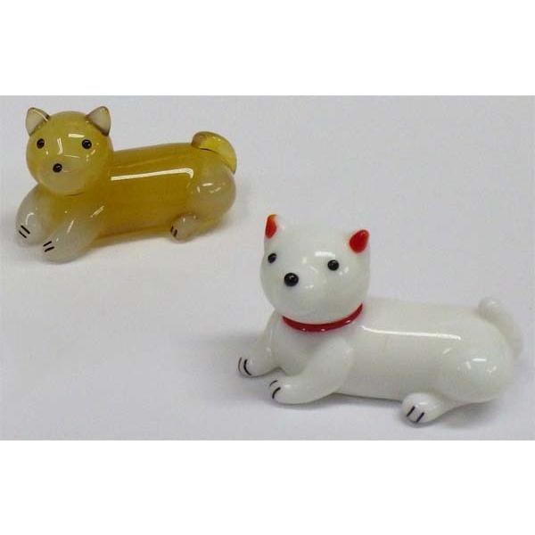 ガラス細工 箸置き 犬 白・茶