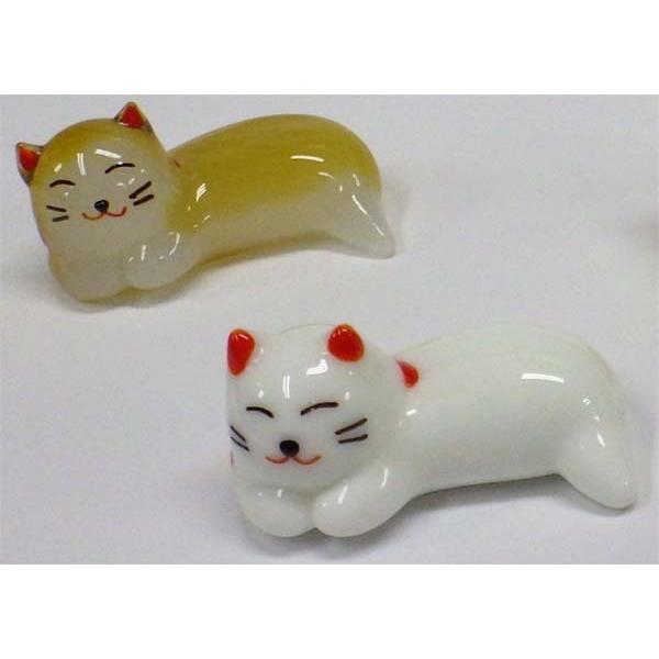 ガラス細工 箸置き 猫 白・茶