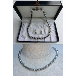 人造真珠ネックレス・イヤリングset 8mm玉 黒真珠 : 佐竹ガラス - 通販