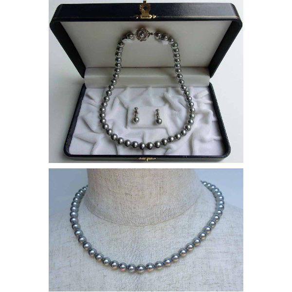 人造真珠ネックレス・イヤリングset 8mm玉 黒真珠