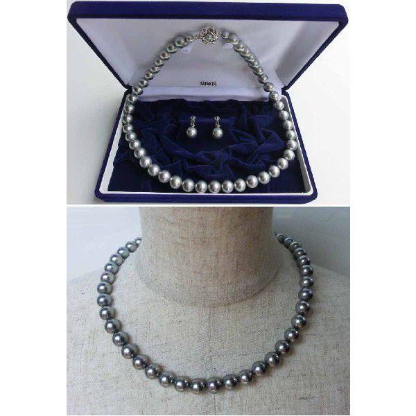 人造真珠ネックレス・イヤリングset 10mm玉 黒真珠