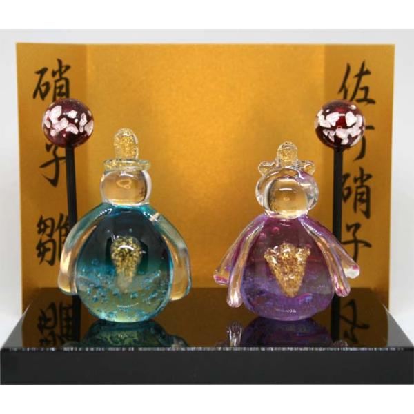 本金箔 硝子雛泡入り ひな人形 お雛様 雛飾り 木台付 ガラス細工 ハンドメイド