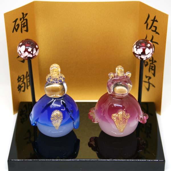 本金箔 硝子雛 ひな人形 お雛様 雛飾り 木台付 ガラス細工 ハンドメイド