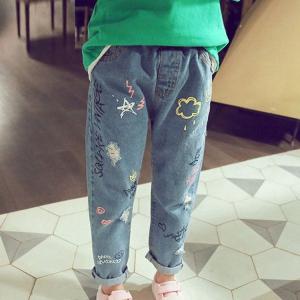 韓国子供服 女の子 デニムパンツ 100cm 110cm 120cm 130cm 140cm 150cm 160cm ダメージ 子供服 ロングパンツ ボトムス レジャー ストレッチ ジーパン 無地 通園