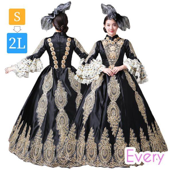 貴婦人 ドレス 中世 ヨーロッパ 中世貴族風 ネイビー 豪華ドレス パーティー 黒 イベント 学園祭...