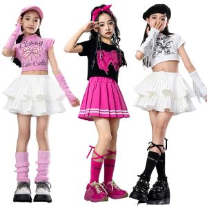 チアダンス ダンス衣装 キッズ k-pop 女の子 アイドル衣装 韓国 子供服 チア 小学生 演出服 キッズダンス衣装 セット スカート 白 ステージ 衣装 ファッション