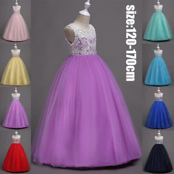 8色 ピアノ発表会 姫系ドレス プリンセス ドレス フォーマル 子供ドレス ノースリーブ レース キ...