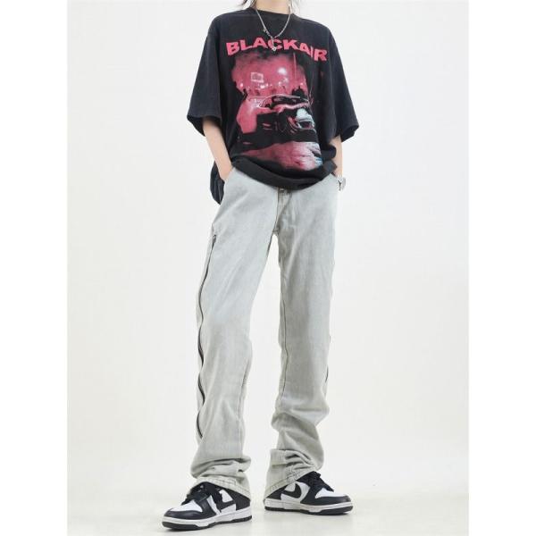 ?M-2XL展開?　ジーンズ　ジーパン パンツ　ズボン　ボトムス　ブルー　無地　ウォッシュ系　サイド...