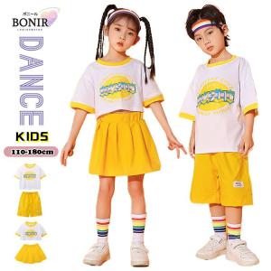 ジャズダンス キッズ 女の子 へそ出し 男の子 jazz ヒップホップ セットアップ チアガール チア ダンス 衣装 ガールズ 韓国 個性 トップス Tシャツ パンツ スカ