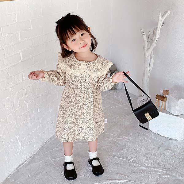 ワンピース キッズ 長袖 子供服 女の子 80〜130cm ベビー服 花柄ワンピース 綿 春秋 結婚...