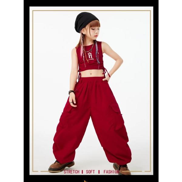 ヒップホップ 衣装 セットアップ 子供ダンス服 ダンスウェア キッズダンス衣装 トップス カーゴパン...