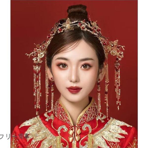 中華風髪飾り 漢服 チャイナ服用 アクセサリー ティアラ 簪 ピアス イヤリング 合金 フリンジ か...