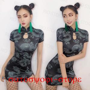 ダンス衣装 大人 レディース 社交ダンス衣装 ワンピース チャイナ風 ドレス 龍柄 夜店 DS演出服 ゴーゴー ダンス衣装半袖 おしゃれ ステージ衣装 舞台