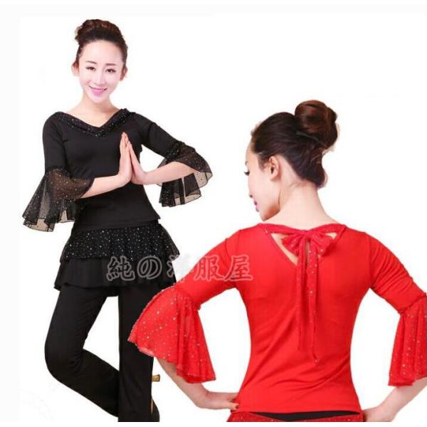 ラテンダンス衣装  レディース 社交ダンスブラウス カラオケ 練習着 イベントダンスウエア　ガールズ...