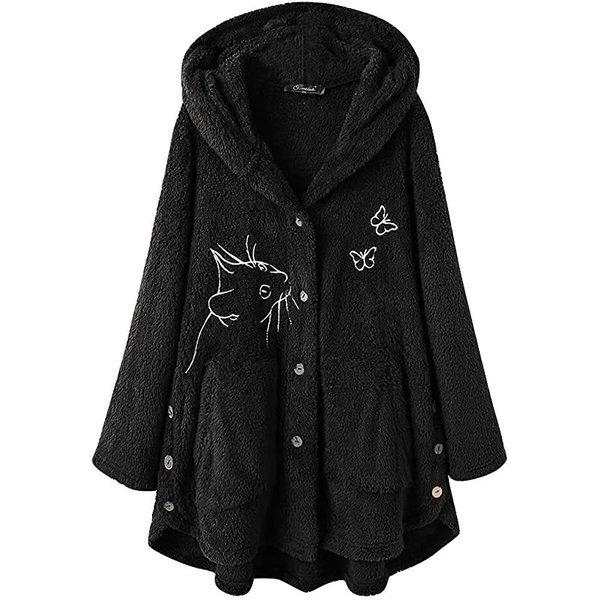 特価 ボア レディース パーカー トレーナー ゆったり 猫柄 暖かい 秋冬 大きいサイズ スウェット...