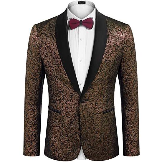 メンズ フローラルスーツジャケット ワンボタン スタイリッシュ ジャカード ディナージャケット ウェ...