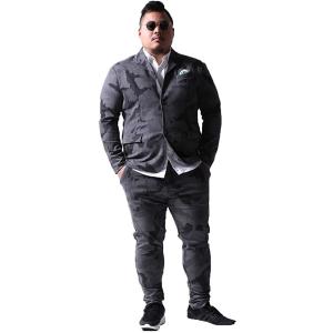 大きいサイズ カジュアルスーツ メンズ イタリアン襟 迷彩柄 ストレッチ セットアップ カジュアル(...