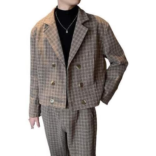 スーツ メンズ セットアップ 成人式 結婚式 上下セット 秋冬 チェック柄 カジュアル(s21072...