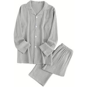 綿100％ 二重ガーゼ パジャマ メンズ レディース ルームウェア 長袖 夫婦 部屋着 前開き 上下...