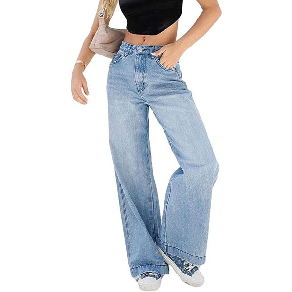 女性用ローライズワイドレッグジーンズ、Y2kヴィンテージバギージーンズ女性用ローライズワイドレッグパ...