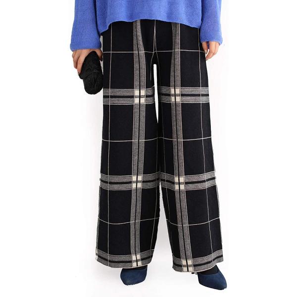 シャープ チェック ニット ワイドパンツ レディース ロング丈 ボトムス 伸縮 着回し (sc050...
