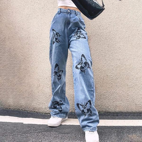 女性の花刺繍ブーツカットジーンズ、ハイウエストストレッチハイライズロングスリムフィットビューティーデ...