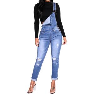 可愛い 女性カジュアルデニムオーバーオールジャンプスーツホールストラップタイトな子牛ジーンズストリー...