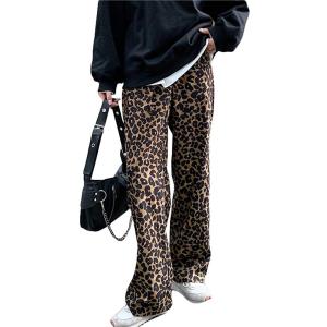 レディース ロングパンツ 秋 冬 ヒョウ柄 ワイドパンツ ゆったり カジュアルパンツ レオパード柄 ...