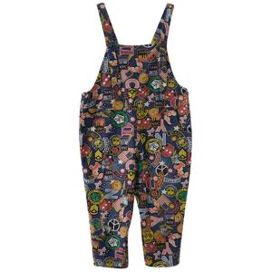 個性 秋 ジーンズ オーバーオール レディース ルーズ クロップドパンツ プリント リッピング ジャ...