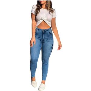 Solid Women's Length Trousers Full Pants Leg Jeans...