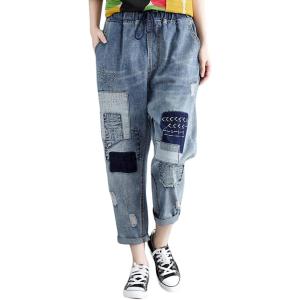 デニムパンツ レディース ジーンズ ゆったり ダメージ加工 ファッション ジーパン 体型カバーおしゃ...