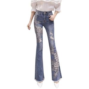 ジーンズ レディース スキニー デニムパンツ ブーツカット 刺繍 おしゃれ パンタロン デニム ベル...