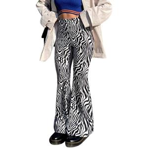 レディースファッション、アニマルストライププリント、ハイウエストマイクロフレアパンツ、ブラックMサイ...