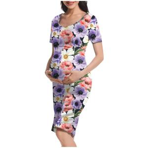 Maternity Dresses Summer Mom Pregnancy Floral Clot...