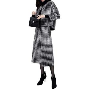 セットアップ レディース スーツ ワイドパンツ 千鳥格子 ハイウエスト