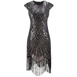 女性のフラッパーのドレス、女性1920年代ヴィンテージフラッパーフリンジビーズパーティードレスOネッ...