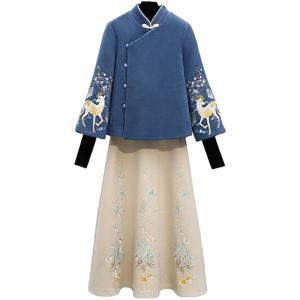 [YUANYUAN]秋冬 ウールツーピーススーツ ドレス ファットシスター 年齢減 腹カバー 痩身 ...