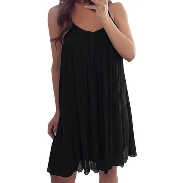 女性のプラスサイズのシフォンベストミニドレスプリーツレイヤードキャミフロントソリッドカラールーズフレ...