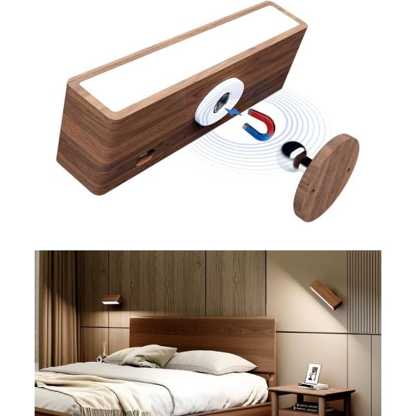 LED 間接照明スポットライト木製ベッドサイドランプ無段階調光 360°照明角度調整 コードレス 読...