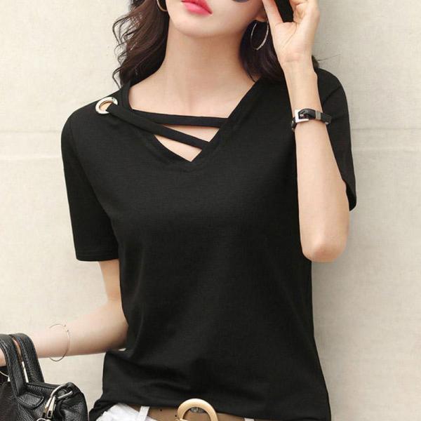 Tシャツ コットン綿vネック レディース シンプル 女性らしい作りと 通勤Tシャツ レディース スト...