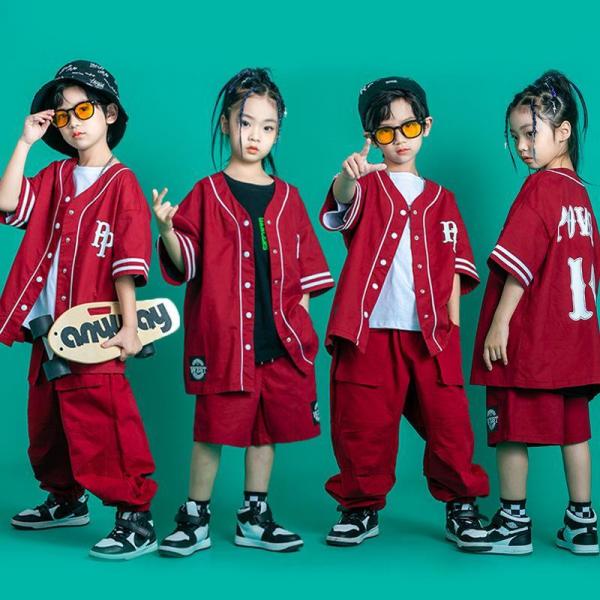 韓国子供服 キッズダンス衣装 ステージ衣装 セットアップ HIPHOP ヒップホップ 半袖 シャツ ...