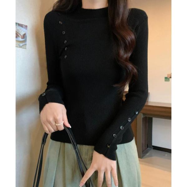 ニットス 飾りボタン リブニット