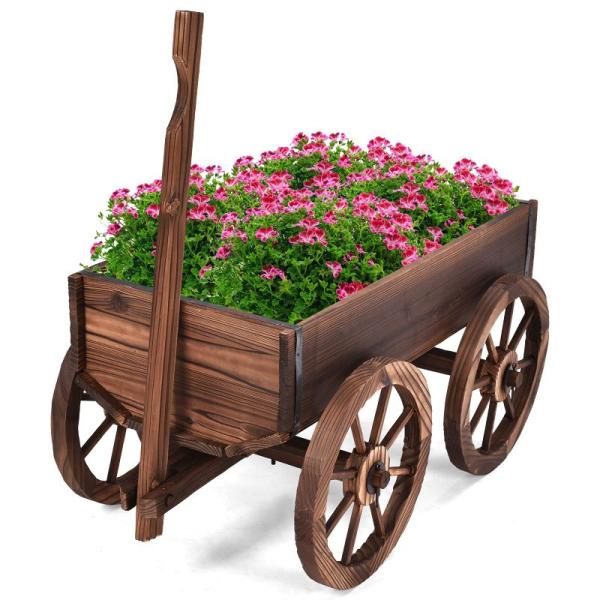TANGKULA 馬車プランター 植木鉢 鉢 プランター 可移動 花台 鉢植え 木製 大型 馬車の形...