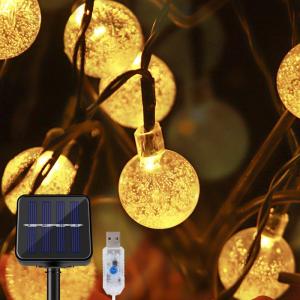 LED ストリングライト イルミネーションライト Fohil ソーラー充電+USB クリスマス 飾りライト 9M 50電球 8種点灯モード｜savoia